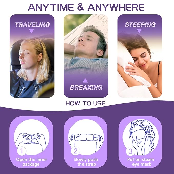 20 Packs Lavender Scented Steam Eye Mask, Heated Eye Mask for Dry Eyes & Relaxation, Self Heating Eye Compress for Sleep, Spa, Travel Essentials, Stress Relief Gifts for Women & Men, Stocking Stuffers