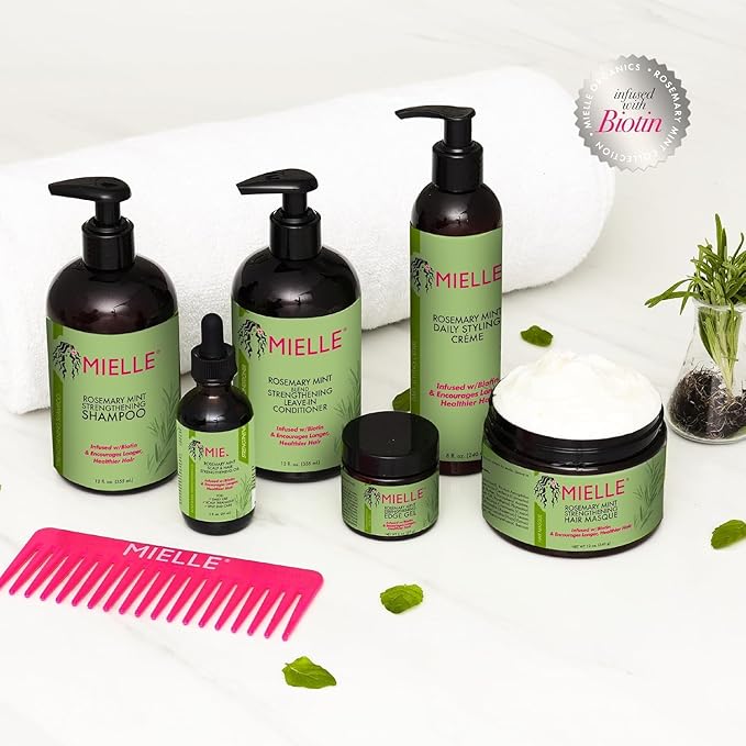 Mielle Organics Rosemary Mint Strengthening Hair Masque, Essential Oil & Biotin Deep Treatment, Miracle Repair for Dry, Damaged, & Frizzy Hair, 12 Ounces