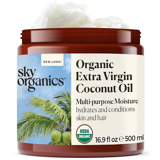 Sky Organics - Organic Extra Virgin Coconut Oil for Skin & Hair, 16.9 fl oz - Multipurpose Hair Oil & Body Moisturizer - Vitamins, Antioxidants & Fatty Acids - Vegan, Cruelty Free - w ebook