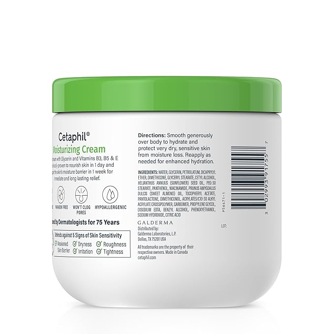 Cetaphil Face & Body Moisturizer, Hydrating Moisturizing Cream for Dry to Very Dry, Sensitive Skin, NEW 16 oz, Fragrance Free, Non-Comedogenic, Non-Greasy