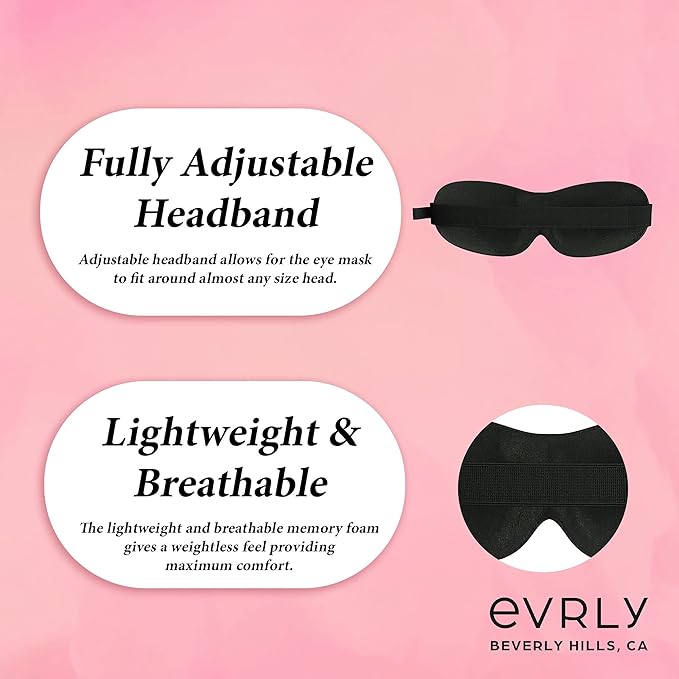 Beverly Hills Eye Mask Designed for Eyelash Extensions, 3D Contoured Design, Soft Fabric, Deep Eye Cavities, Form Fitting, Adjustable Headband Strap, No Pressure Sleep & Travel Eye Mask (Black)