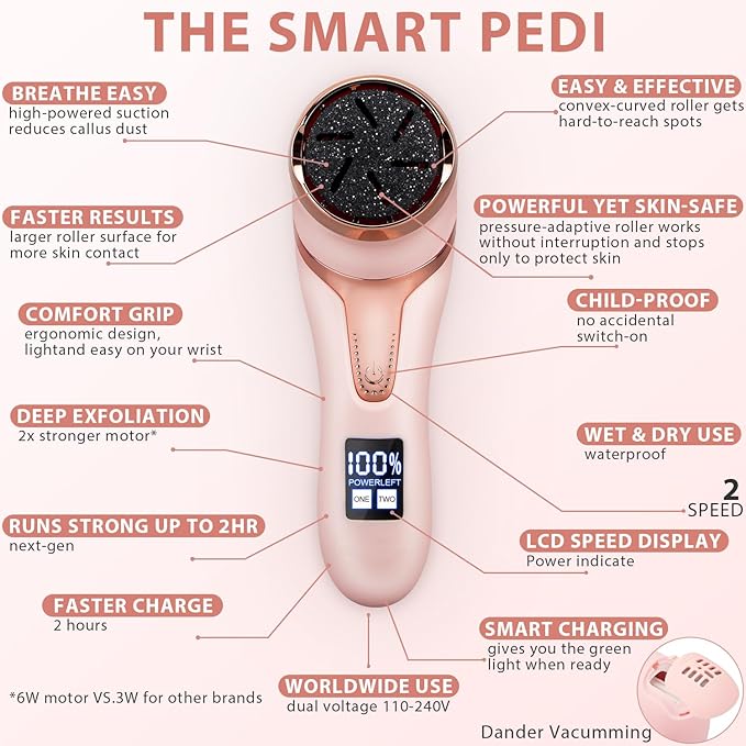 Electric Callus Remover for Feet (with Dander Vacuum Cleaner), Rechargeable Foot Callus Remover Pedicure Tools Foot File, Professional Foot Care Kit Deadskin Remover with 9Heads&2Speed,LCD Display