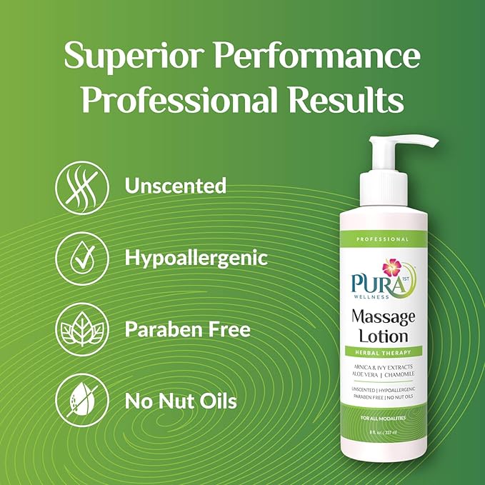 Herbal Massage Lotion, Hypoallergenic Formula for Muscle Relief, Professional Deep Tissue Therapy, Pura Wellness Herbal Lotion, Unscented Massage Lotion for Physical Therapy and Recovery, 8oz