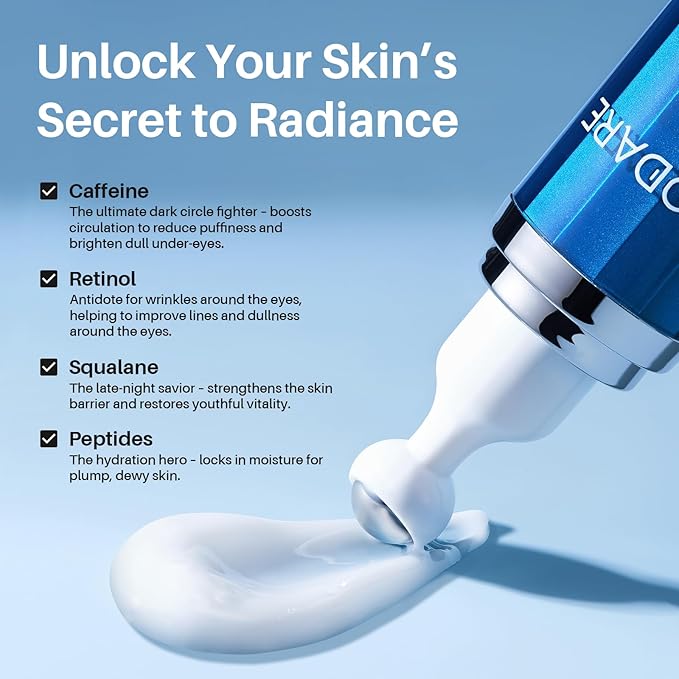 Caffeine Eye cream For Dark Circles, combines caffeine and retinol, target dark circles, puffiness, and wrinkles. Eye Cream Anti Aging With 360° Massage Ball. (0.7 fl. oz)