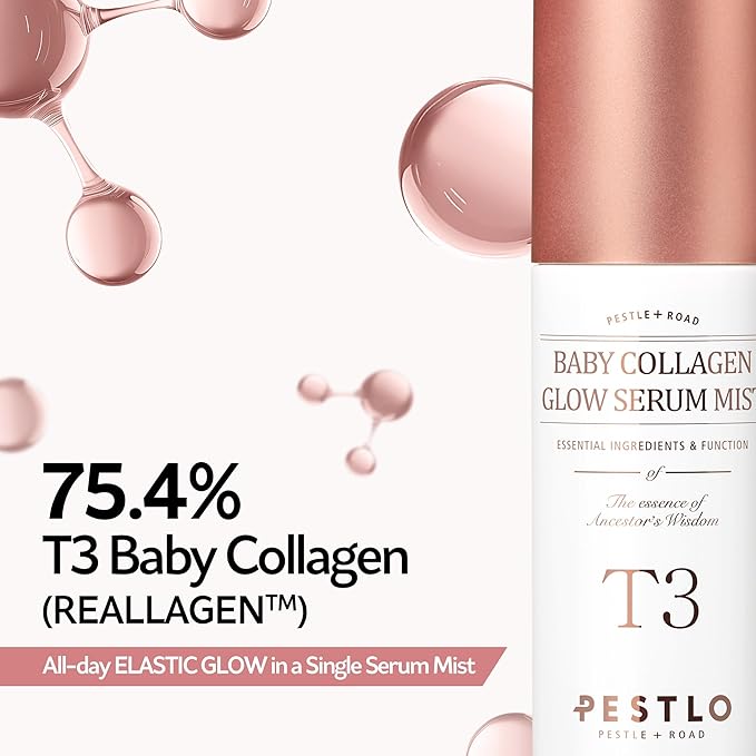 PESTLO T3 Baby Collagen Glow Serum Mist Spray for Korean Glass Skin with Vegan Collagen and Elastic Glow-Boosting Ingredients, 1.69 Fl Oz (50ml)