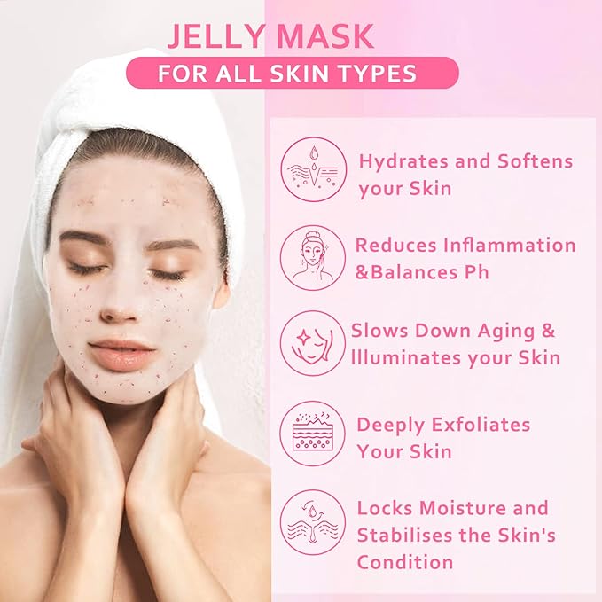 Jelly Mask Powder for Facials Care,Rose Jelly Face Mask,Lavender Jelly Face Mask,Hydrating, Brightening & Nourishing,DIY SPA Rubber Mask,with double-ended silicone brush,23 Fl Oz
