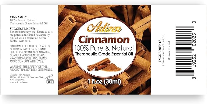 Artizen 30ml Oils Cinnamon Essential Oil - 1 Fluid Ounce - Aromatherapy Oils & Candle Fragrance Oil Cinnamon - Essential Oil Cinnamon - Cinnamon Bark Essential Oil - Cinnamon Essential Oil Pure