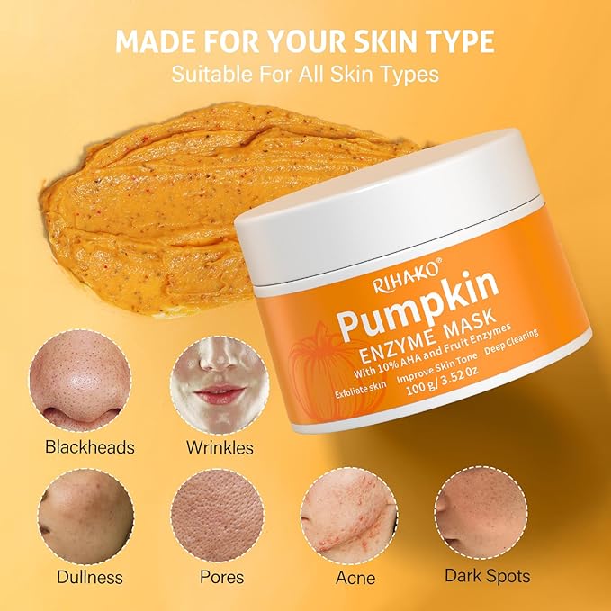 Pumpkin Enzyme Face Mask Skincare| Brightening Exfoliating Facial Mask For Dead Skin,Dullness Dark Spots, Uneven Skin Tone,Large Pores and Brightens Skin,Gift for Him & Her,100g/ 3.52 oz