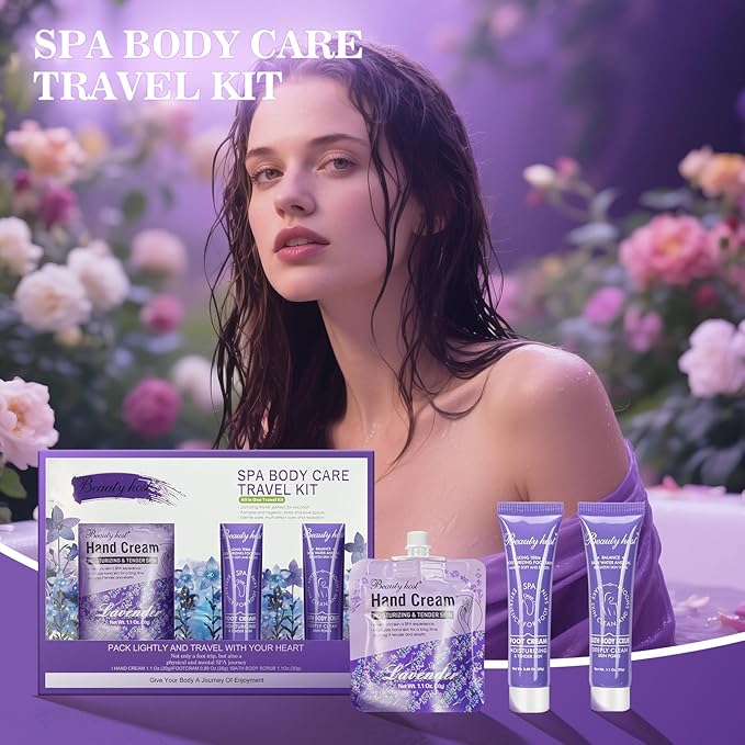 Skin Care Set Hand Foot Cream Blueberry Body Travel Kit, Exfoliating Bath Body Scrub,Spa Body Care Travel Kit, Deep Cleansing & Hydrating