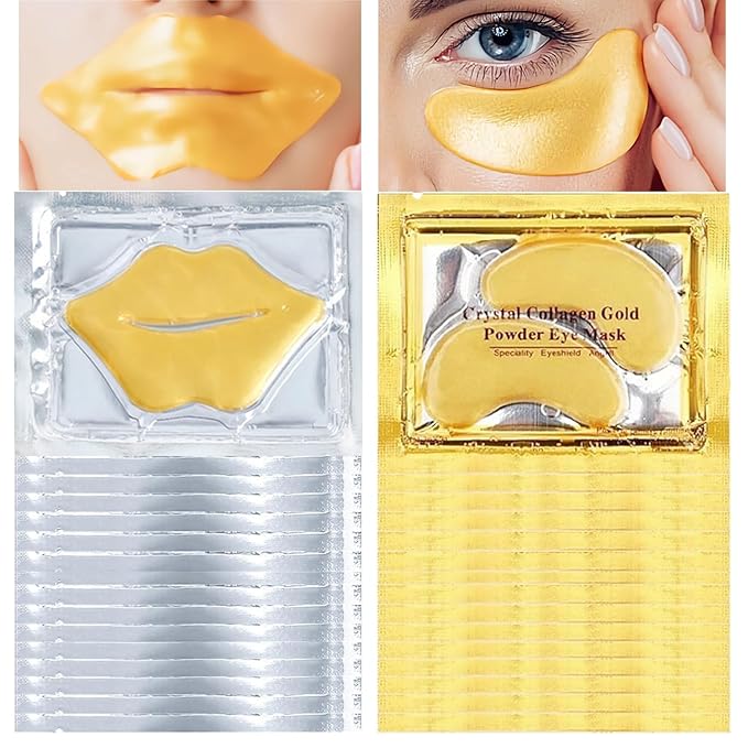 30 Pairs Lip Masks & Eye Mask, 24K Under Eye Masks and Collagen Crystal Gel Lip Mask, Under Eye Patches for Puffy Eyes, Dark Circles, Eye Bags, Wrinkles, Revitalises & Refreshes Your Skin