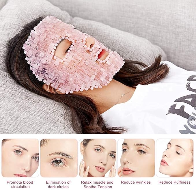 ideayard Rose Quartz Mask|100% All Natural Jade Face Mask|Diminish Puffiness|Soothe Eye Fatigue|Dark Circles Face Caring