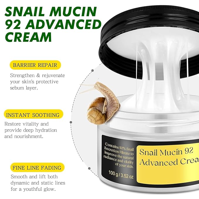 Snail Mucin 92% Repair Cream Face Moisturizer, Body Hydrating for Dry & Sensitive Skin, Snail Gel Essence Daily Serum for All Skin Women Men
