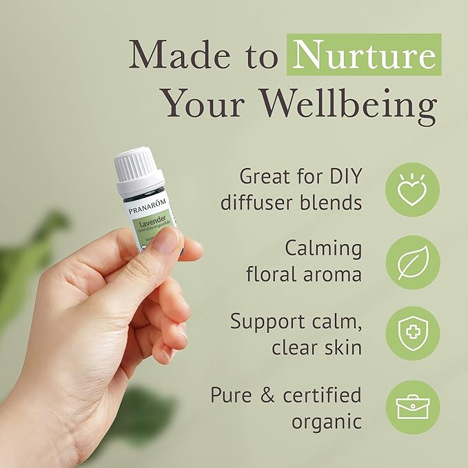 Pranarom USDA Certified Organic Lavender Essential Oil (5ml), 100% Pure Undiluted Therapeutic Grade from French Alps for Aromatherapy, Diffuser, Healthy Skin & Hair, Massage, Relaxation