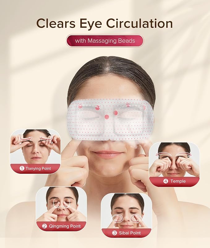 3D Self Heated Eye Mask for Dry Eyes with 100+ Soft Beads,Steam Eye Mask for Sleeping,Relaxation, Disposable, Spa, Travel Gifts for Women, Men 7 Packs