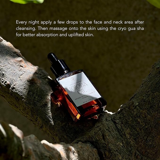 Gua Sha Facial Tools and Gua Sha Oil Skincare Gift Set - Gua Sha Set Consists of 100% Pure Jojoba Oil with Bakuchiol Serum and Vitamin E (30ml), and Stainless Steel Cryo Guasha Tool for Face by TRIONI