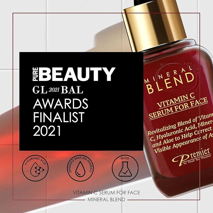 Vitamin C Serum for Face with Hyaluronic Acid & Rose Hips oil - Natural & Organic Anti Aging facial serum, Mineral Blend by Premier Dead Sea 1.02 Fl Oz