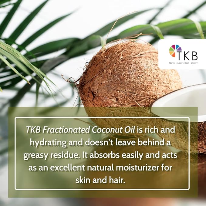 TKB Fractionated Coconut Oil| Pure Coconut Oil for Skin, Hair, Body| Lip Gloss Making, Lip Moisturizer (8floz (237ml))