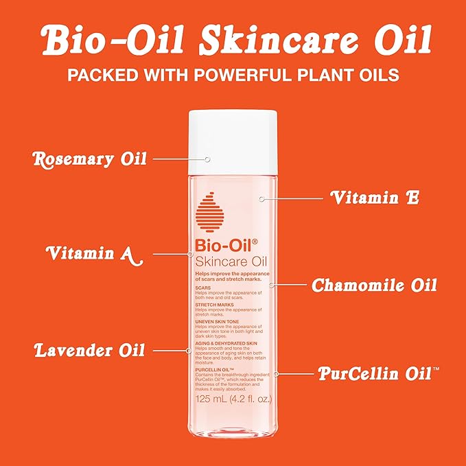 Bio-Oil Skincare Body Oil Serum for Scars and Stretch Marks, Face and Body Moisturizer with Vitamin E & A for Sensitive Dry Skin, Dermatologist Recommended, Non-Comedogenic, 4.2 Oz