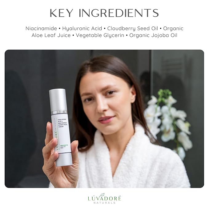 Hyaluronic Acid Niacinamide Facial Cream – Hydrating Face Moisturizer for Plump, Radiant Skin – Fast Absorbing Non-Greasy Hyaluronic Acid Moisturizer for All Skin Types