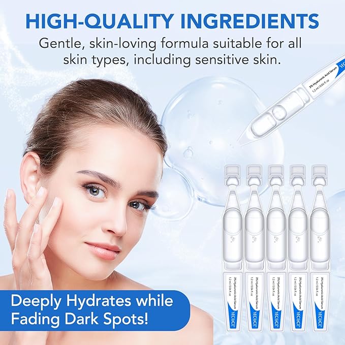 3% Hyaluronic Acid Serum for face, Hyaluronic Acid Tubes, Ultra-Hydrating Vials Serum Smoother Skin, Hyaluronic Acid Boosting Serum Single-Use Skincare 1.2ML*30