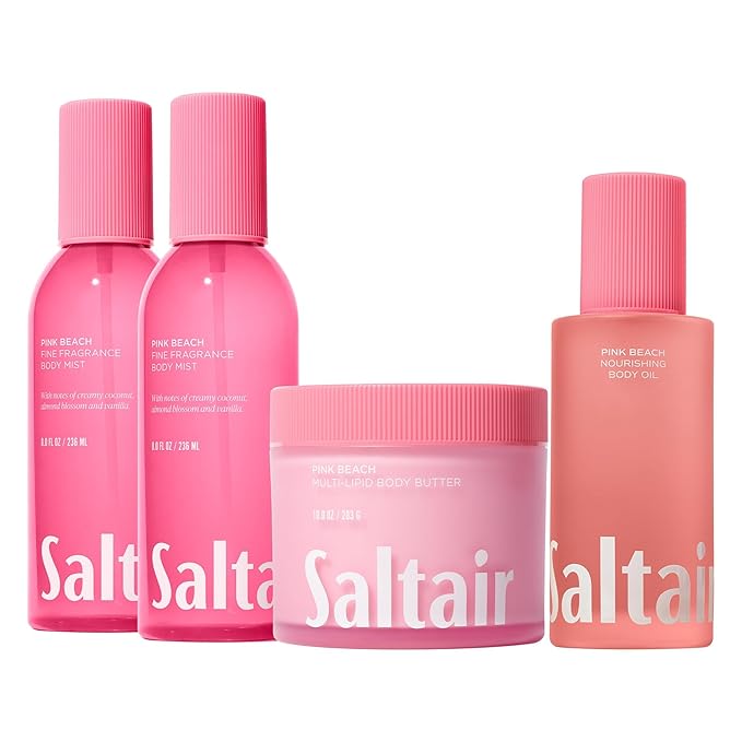 Saltair Pink Beach Body Mist 2 Pack, Body Oil, After Shower and Bath Oil Moisturizer, & Multi-Lipid Body Butter Bundle