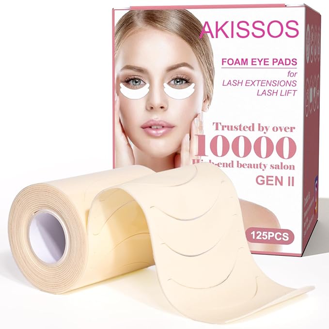 Foam Eye Pads for Eyelash Extensions | Akissos Lash Extension Pads | 125PCS Indivially Thick Soft & Anti-Slip Tools for Perfect Lash Lifts | Professional Eyelash Supplies for Salon or Daily Use