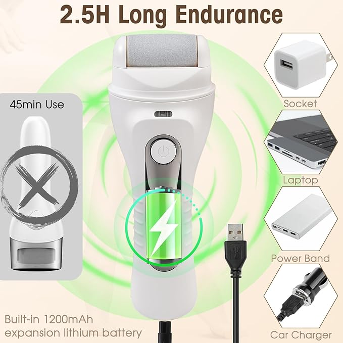 Electric Foot Scrubber File Callus Remover, 17-in-1 Professional Pedicure Kit, Waterproof Cracked Dry Dead Skin Removal for Feet Care, Wider 3 Rollers, 3 Speed, Battery Display
