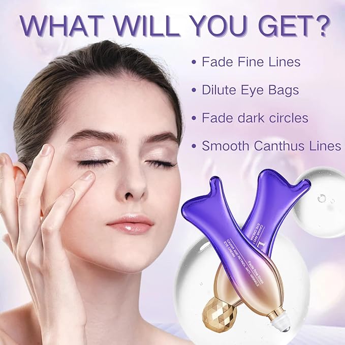 Eye Cream for Dark Circles and Puffiness - Retinol Eye Cream Anti Aging -Ey e Bags Treatment for Women - Caviar Eye Se rum for Wrinkles - Moisturizing under Eye Cream -Ey e Serum with 360°Massage Ball