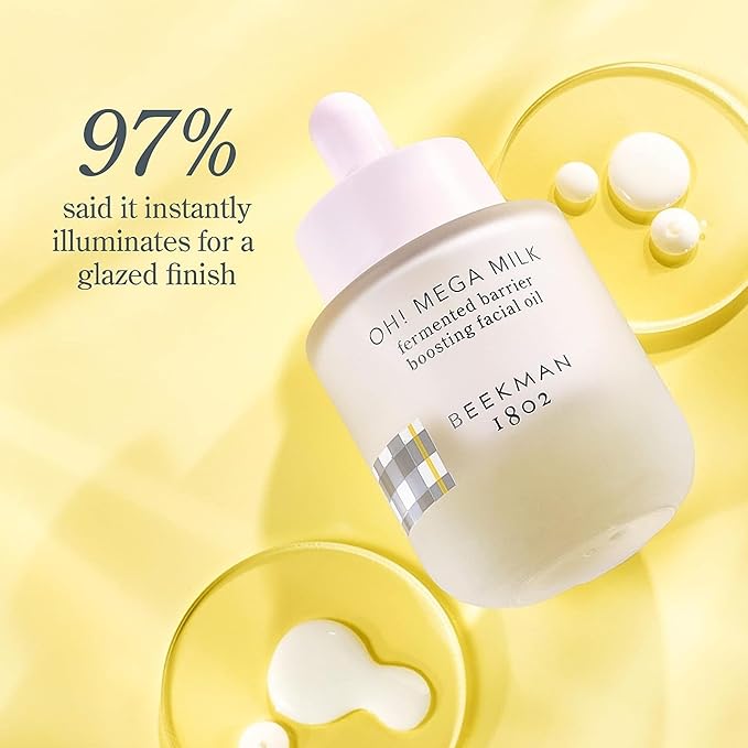 Beekman 1802 Oh! Mega Milk Facial Oil - Includes 1 fl oz & 0.5 fl oz Bottles - Niacinamide & Vitamin C - Barrier Boosting - Fragrance Free - Intensely Hydrates & Softens - Cruelty Free