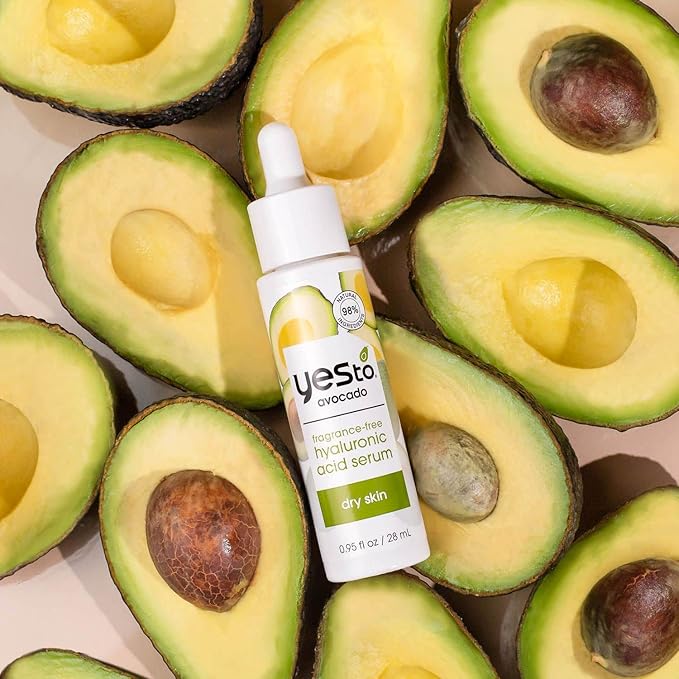 Yes To Avocado Fragrance-Free Hyaluronic Acid Serum, Deeply Nourishing Formula Helps Attract & Infuse Dry, Parched Skin With Moisture & Omega-3 Fatty Acids, Natural, Vegan & Cruelty Free, 0.95 Fl Oz