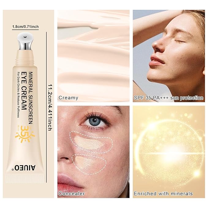 Mineral Eye Cream for Sunscreen, 3-in-1 Anti-Aging Eye Cream,Filter Phone Blue Light for Dark Circle and Fine Lines,15ML(#01 Light)