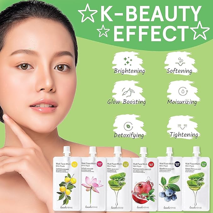 Skincare Face Masks (Random 6pks), Clay Face Masks Skincare for Women, Korean Skin Care with Kaolin and Bentonite Clay, Natural Brightening Hydrating Facial Mask, Pore Minimizer Set For Teens, Kids