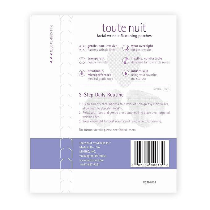 Toute Nuit Wrinkle Patches – Triangle – Face Tape for Forehead, Eyes & Lips – Hypoallergenic Anti Wrinkle Patches – 45 Count, Made in USA
