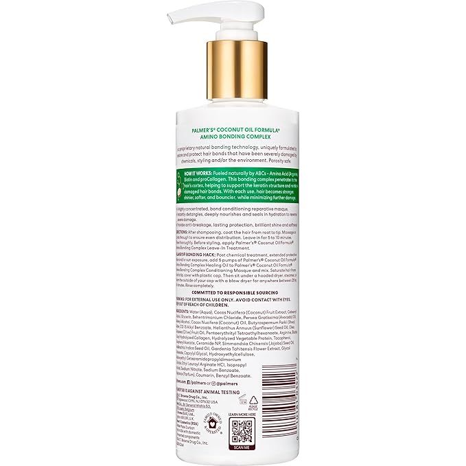Palmer's Amino Bonding Complex Hair Mask, Intense Conditioning Masque Pack with Coconut Oil & Vitamin E, Heat Protectant, Anti Frizz, Adds Shine, Protects Hair Growth, All Hair Types, 12 fl. oz bottle