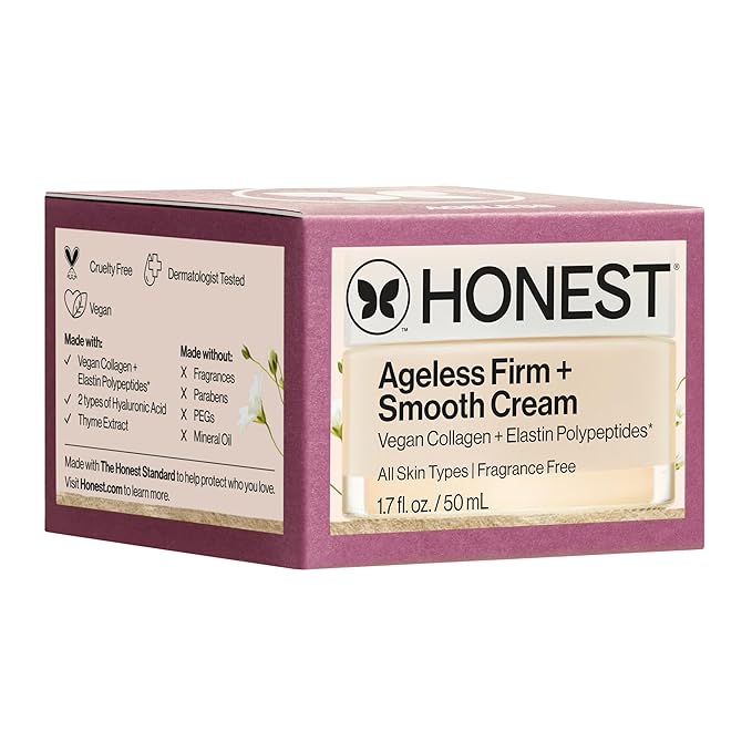 Honest Beauty Ageless Firm and Smooth Cream | Powered by Vegan Collagen and Elastin Polypeptides | Firmer, Smoother Looking Skin | Fragrance Free, EWG Verified, Vegan, Cruelty-Free | 1.7 fl oz