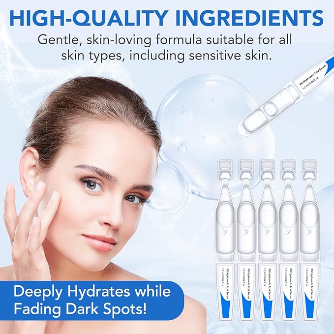 3% Hyaluronic Acid Serum Ultra-Hydrating Vials,Hyaluronic Acid, Hyaluronic Acid Serum for Face Serum for Women Anti Aging Single-Use Hyaluronic Acid Tubes Vials(1 Box of 30)