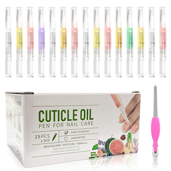 15pcs Cuticle Oil Pen for Nails Care Products, Nail Oil Bulk Repair Kit Professional Revitalizer Fingernails Growth Manicure Set Damage Dry Cutical Oul Hangnail Treatment Scented Moisturizer