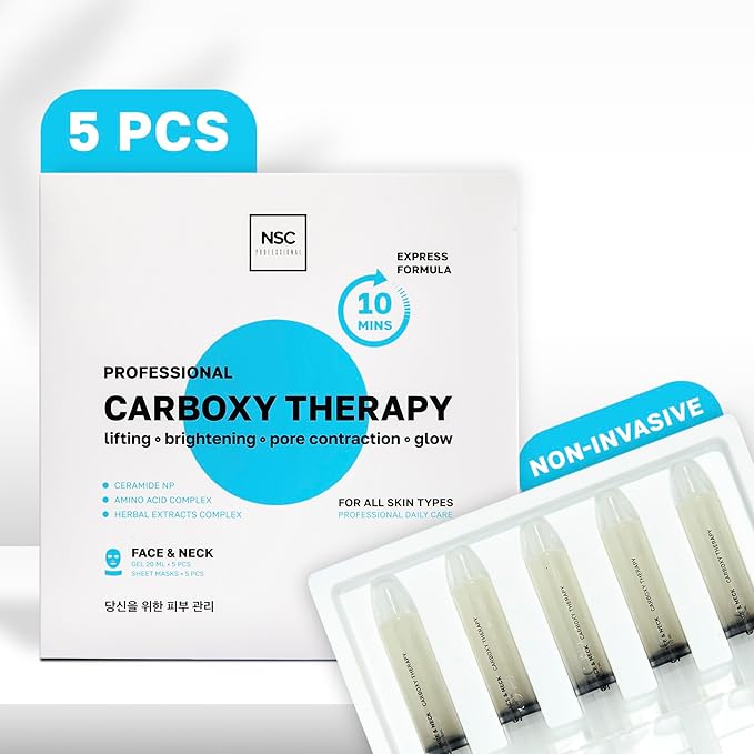 Name Skin Care Korean Carboxy CO2 Therapy Face & Neck Mask Set of 5 - Hydrating Oxygen Carboxytherapy Skincare Sheet Masks - Moisturizing Anti Aging Pore Tightening Brightening Facial Treatment Gel
