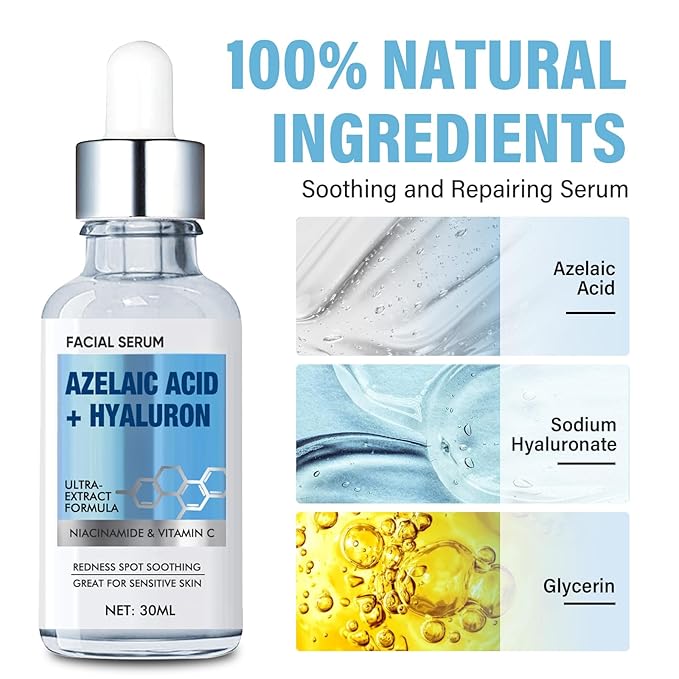 Azelaic Acid for Face, Azelaic Acid Serum for Sensitive Skin, Facial Skin Care Serum Reduces Redness, Balances Tone and Moisturizes Deeply, 30ml