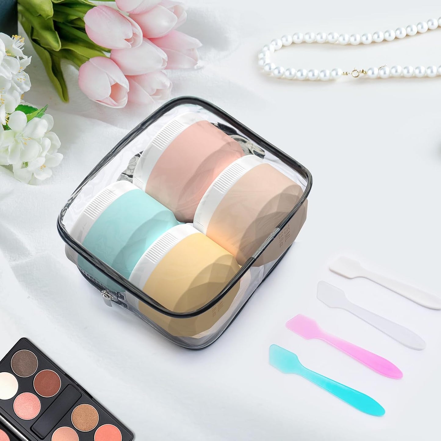 Travel Containers for Toiletries, 4-Pack TSA Approved Silicone Jars (1.7oz) - BPA Free Leakproof Cosmetic Containers for Creams, Lotion, Skincare & Makeup with Bonus Waterproof Bag