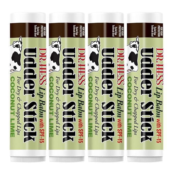 Original Udder Stick SPF Lip Balm, Soothing Moisturizer Sun Screen Balm for Dry Lips with Jojoba, Beeswax & Shea Butter, Total Lip Care, Hydration & Repair, Coconut-Lime Flavor, 4 Pack
