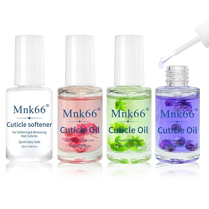 Cuticle Oil Cuticle Remover Set, Moisturizing Repairing Nail Oil, Plant-Based Formula for Damaged Nails Dry Cuticles, Strengthening Hydrating, Rose, Jasmine, Lavender, Nail Care, 4pcs/7ml,YNC-001