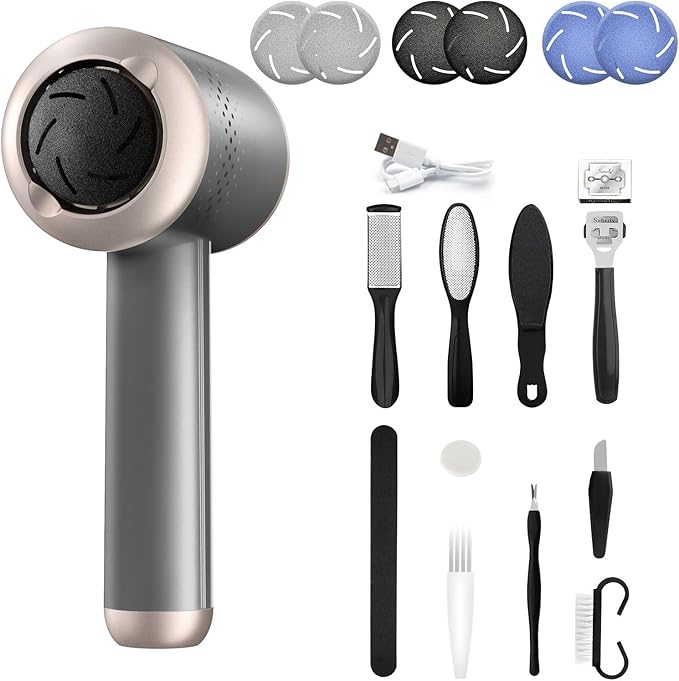 Electric Foot Callus Remover, Rechargeable Foot File Callus Remover for Feet, Portable Foot Scrubber with 10in1 Pedicure Tools for Feet Cracked Heel Dead Skin, 6 Rollers, 3 Speed