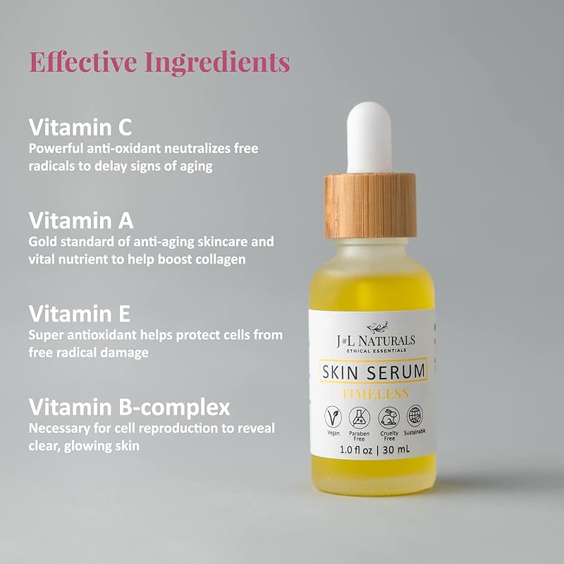 J&L Naturals | Face & Body Oil for Oily, Sensitive, Dry, Combination, Mature, & Dull Skin Types | With Jojoba Oil, Grapeseed Oil, Sunflower Oil, & More (1 Fl Oz (Pack of 1), Timeless (mature))