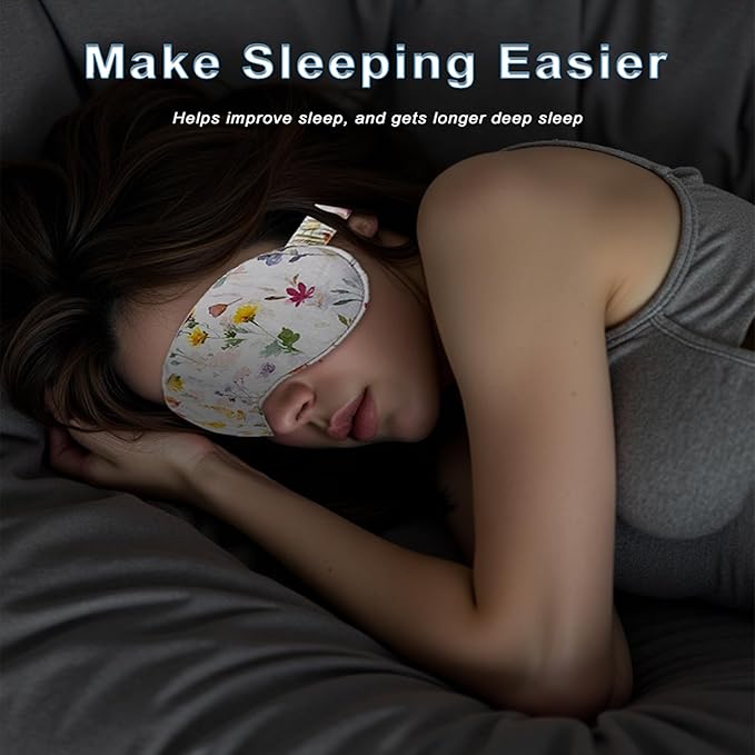 Linen Eye Mask for Girls,Travel Breathable Sleep Mask,Adjustable Strap, Hypoallergenic, Cooling with Travel Bag Gift Package(Sky Blue)