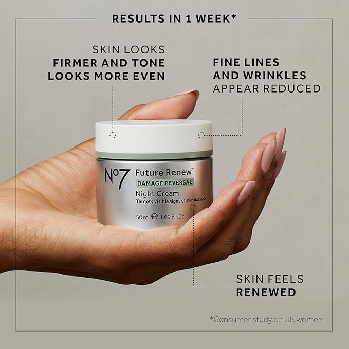 No7 Future Renew Damage Reversal Night Cream - Hydrating Face Moisturizer & Firming Cream to Reverse Visible Signs of Skin Damage - Dermatologist Approved and Suitable for Sensitive Skin (1.69 Fl Oz)
