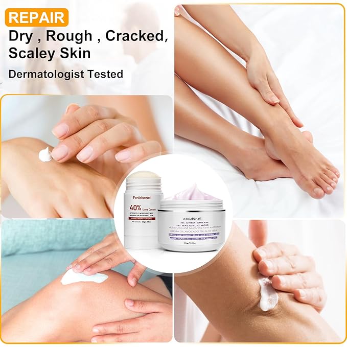 Urea Cream 40%,Urea Cream 42% Plus 2% Salicylic Acid Maximum Strength For Feet,Foot Cream for Dry Cracked Heels Feet Knees Elbows Hand,Travel and Home Foot Care Kit,Foot Heel,Gift Pack