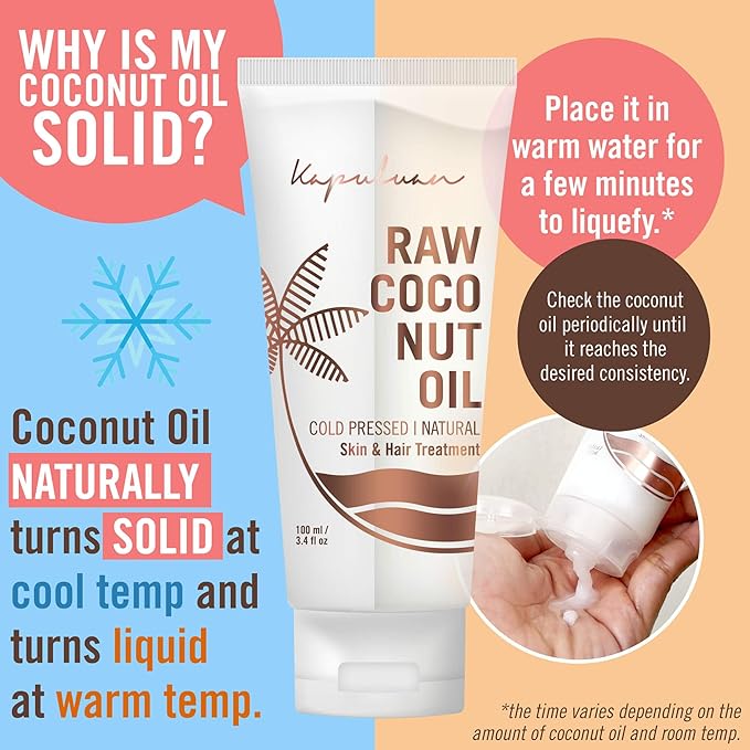 Coconut Oil for Hair, Skin - Extra Virgin Cold Pressed Oil with MCTs for Body Care or Haircare, Hair Growth, Aceite de Coco Natural, Baby, Dogs, Pets Travel Mini Tube (5 x 25ml)