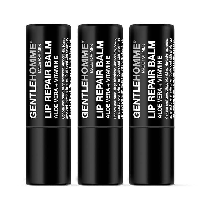 Lip Repair Balm - Men’s Lip Balm with SPF 15 - With Aloe Vera & Vitamin E - Repair & Hydrate Dry, Cracked, Chapped Lips - Long-Lasting Moisture - Clear Balm - Lip Care - Vegan - 3 Pack