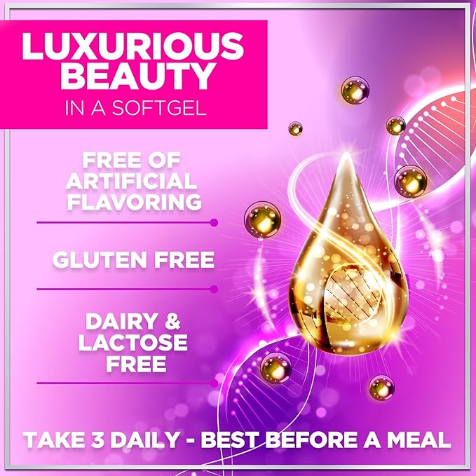 Hair, Skin & Nails Vitamins for Women - Biotin 5000mcg to Support Hair Growth with Argan Oil, Collagen & Hyaluronic Acid, Beautiful, Stronger Skin, Hair & Nails Vitamin Supplement - 60 Softgels